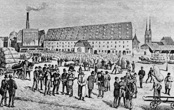 The Nuremberg hops market in the 1880s.