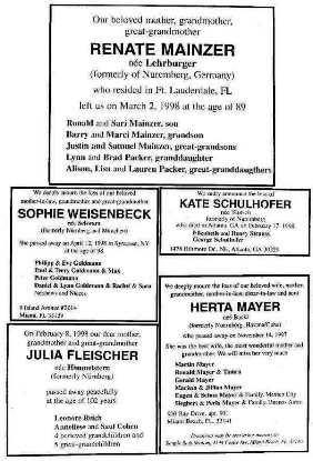Obituary notices of former Nurembergers in 