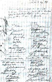 The signatures of the particpants in the founding conference of the Colonial Bank