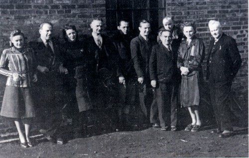 Schindler (second from left) with his Polish staff in Emalia 1940