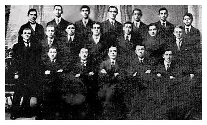 zgi300.jpg Members of 'Tzeirei Zion' ('Young Zion') with Menachem Berliner prior to his aliya to the Land in 1910   [28 KB]