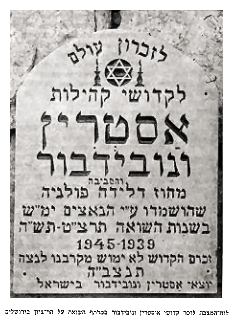 Memorial plaque in memory of the Ostrina and Nowy-Dwor martyrs in the Holocaust cellar on Mt. Zion, Jerusalem