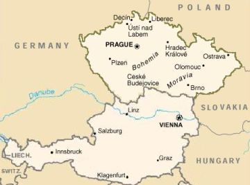 Map of Austria and the Czech Republic