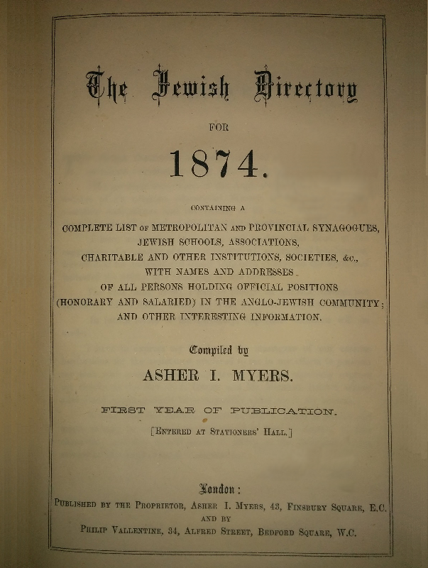 1874 Jewish Directory