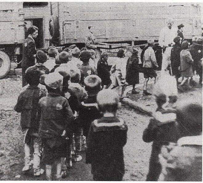 Photograph of departing children