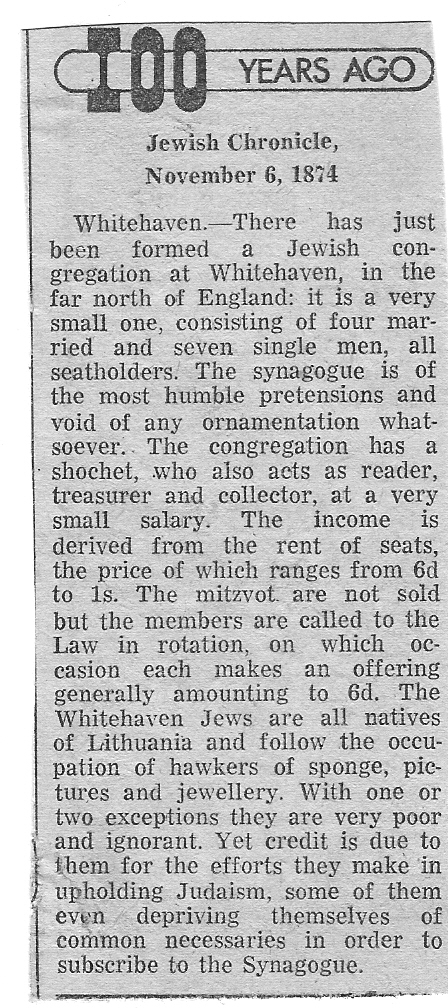 Jewish Chronicle 1874 reprinted 8 November 1974