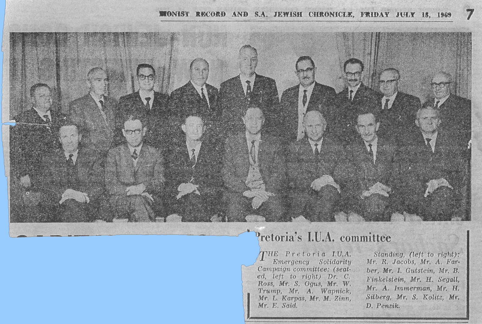 The Pretoria I.U.A. Emergency Solidarity Campaign committee, 1969