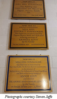 plaques Mill Hill Synagogue, London