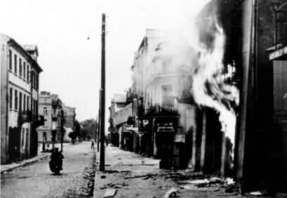 Street with burning houses