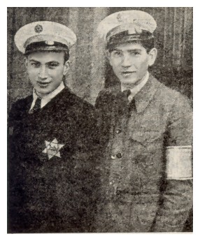 [37 KB] Two members of the 'Jewish Police' in the ghetto [Pinkas Bendin, page 351]