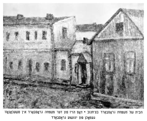 Drawing of the Grosbard family's house on Proshnitzer Street in Ciechanow, by Yehoshua Grosbard