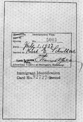 Immigration visa from Kurt Schulherr's passport