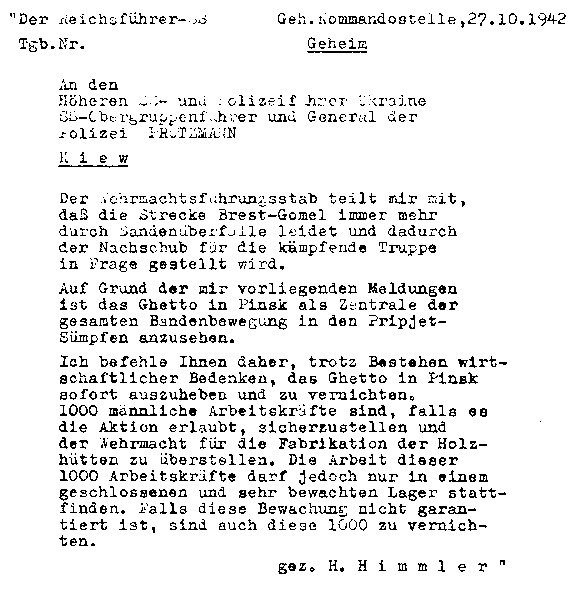 [13 KB] Himmler's letter of Pinsk (Part One: The Holocaust)