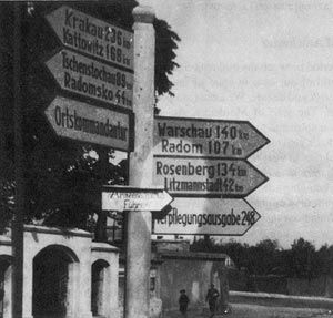 German crossroads signs in the ghetto