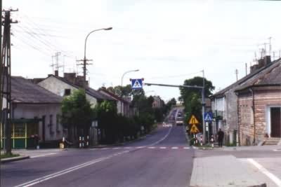 Looking down street from square